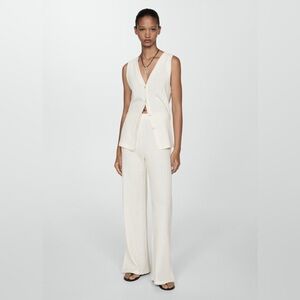 Mango Off-white Crochet button up vest and Wide Leg Pants set